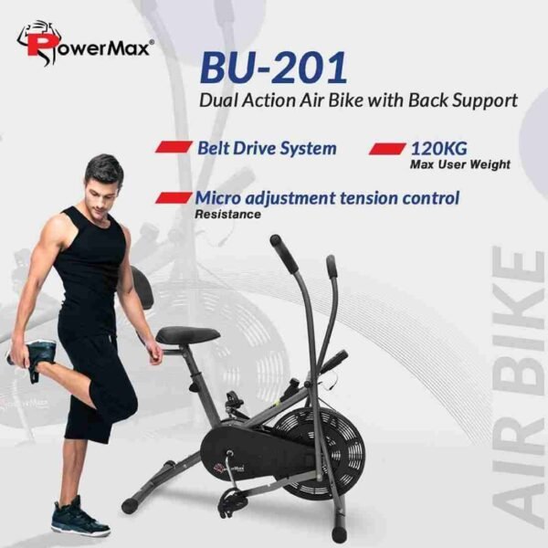 Powermax Fitness BU-201 Dual-Action Stationary Exercise Bike (Black) - Image 3